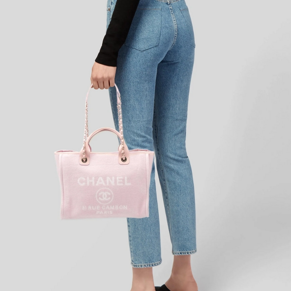 Chanel Small Deauville Shopping Tote Bag Mixed Fibers Pink 33Cm AS3257 B07300 NH622