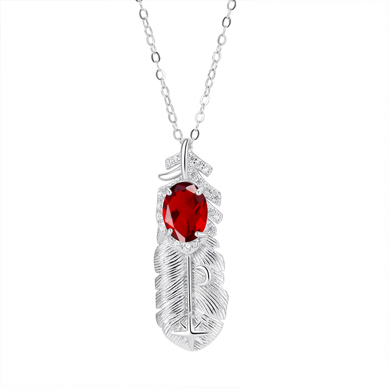 GemVibra Feather Pendant Necklace with Natural Multi-Gemstones (Amethyst, Citrine, Aquamarine, Peridot, Garnet)