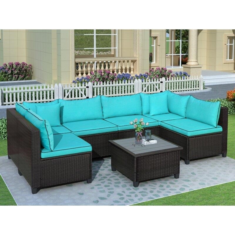 Mannford Wicker/Rattan 5 - Person Seating Group with Cushions