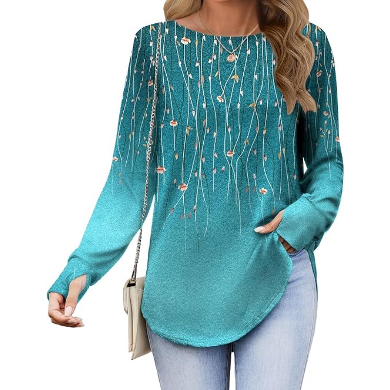 Women's Long Sleeve Crew Neck Tunic Tops