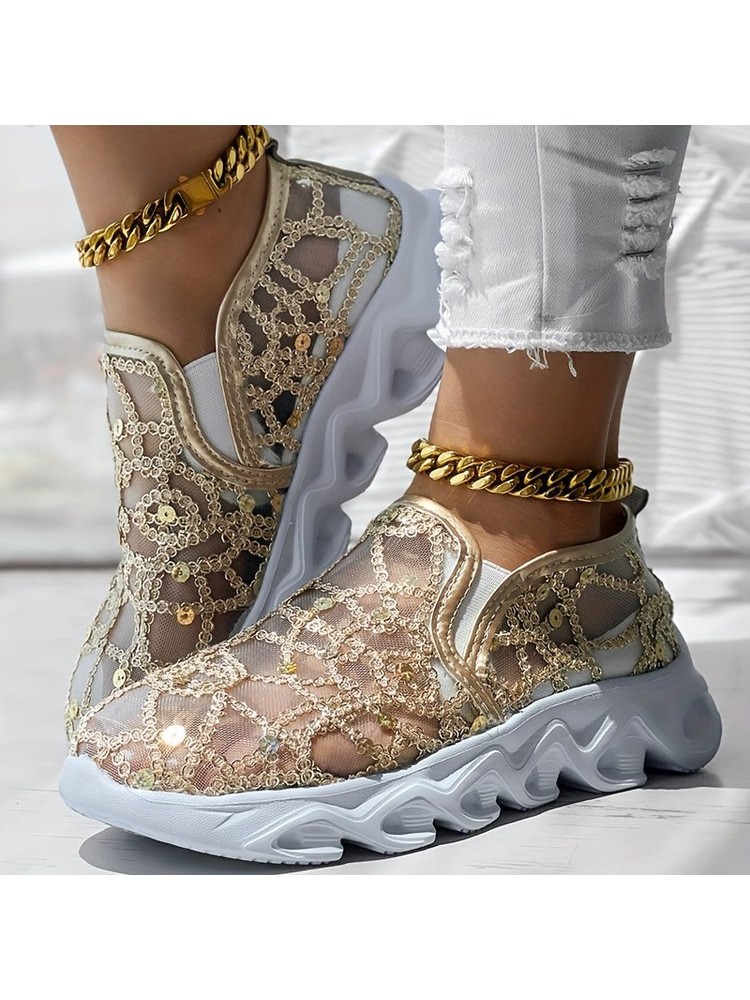 Modernist Hollow-out Sequins Round Toe Sneaker