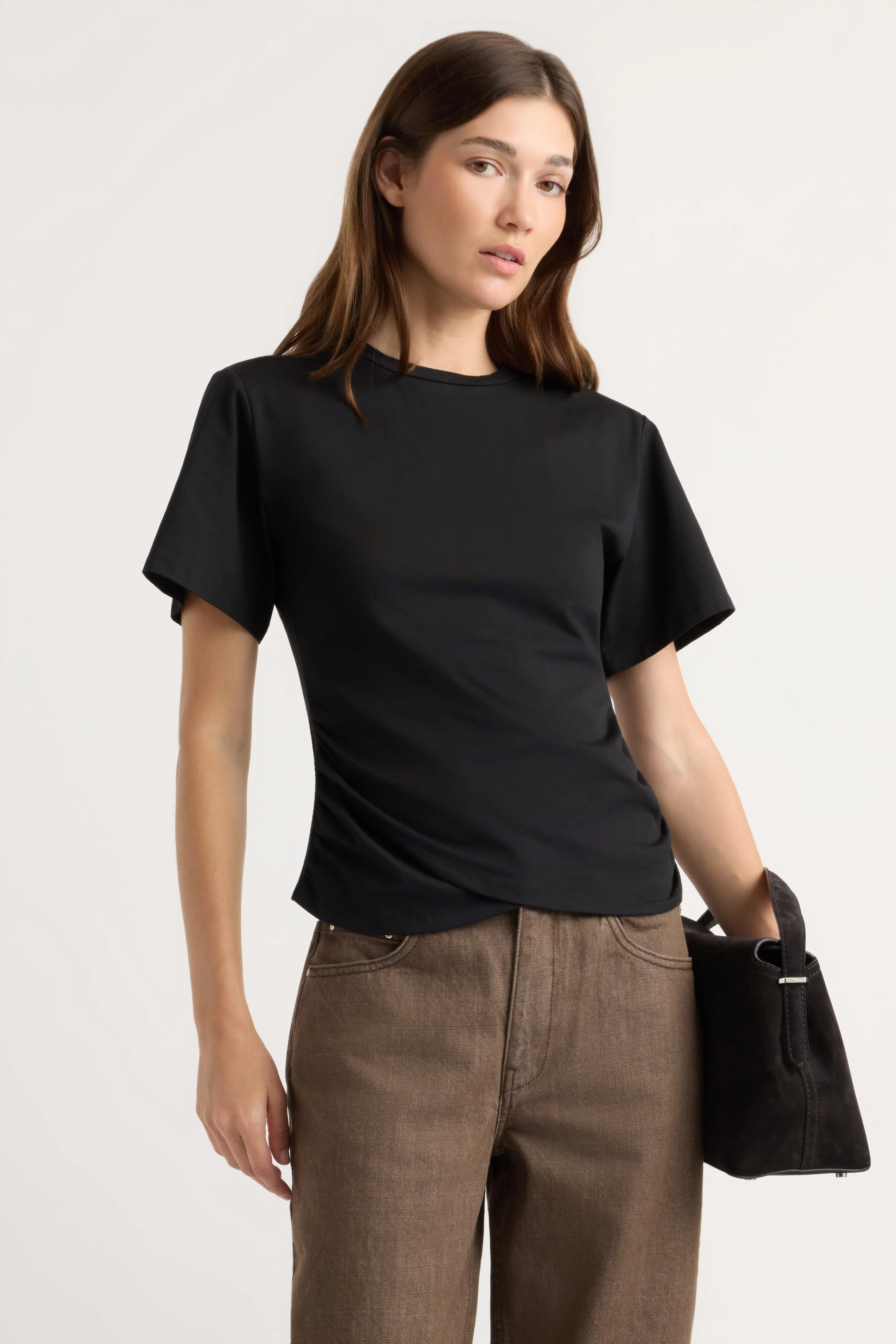 Janette Front-Wrap Jersey Tee