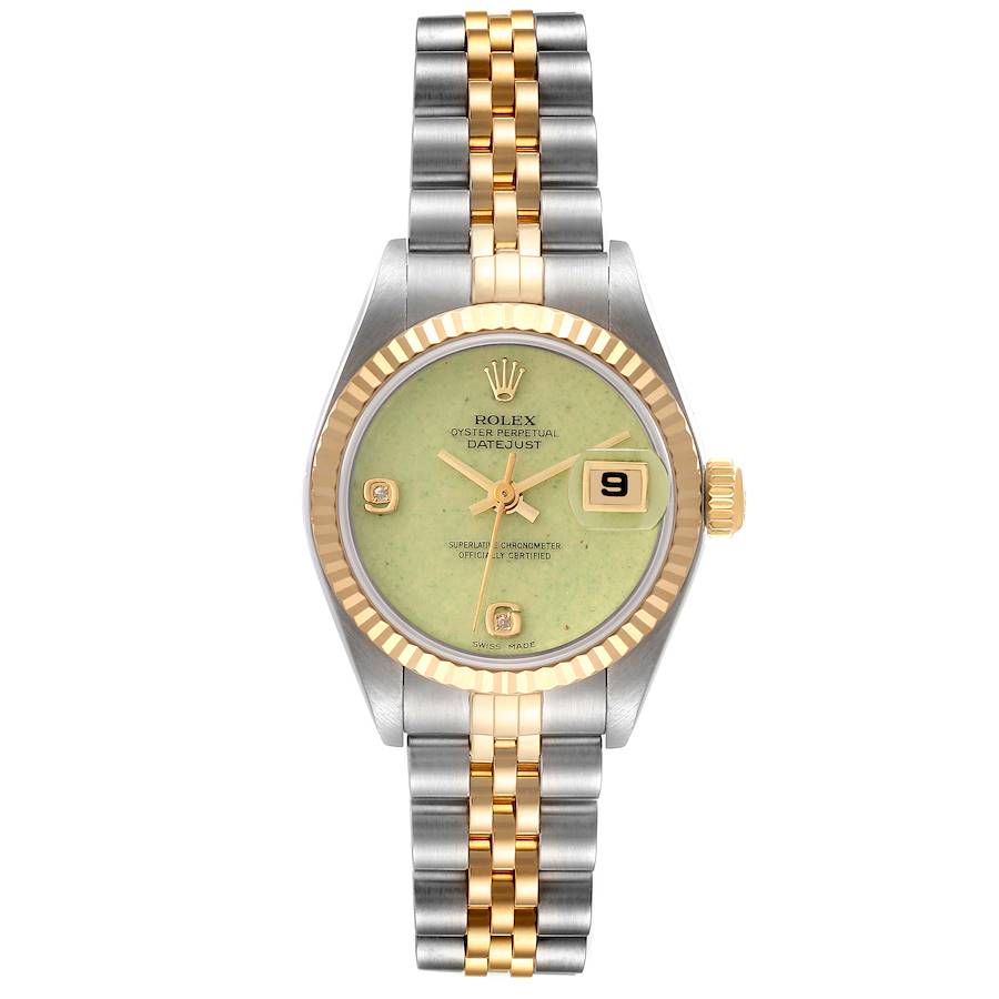 Rolex Datejust Steel Yellow Gold Green Jadeite Diamond Ladies Watch 79173