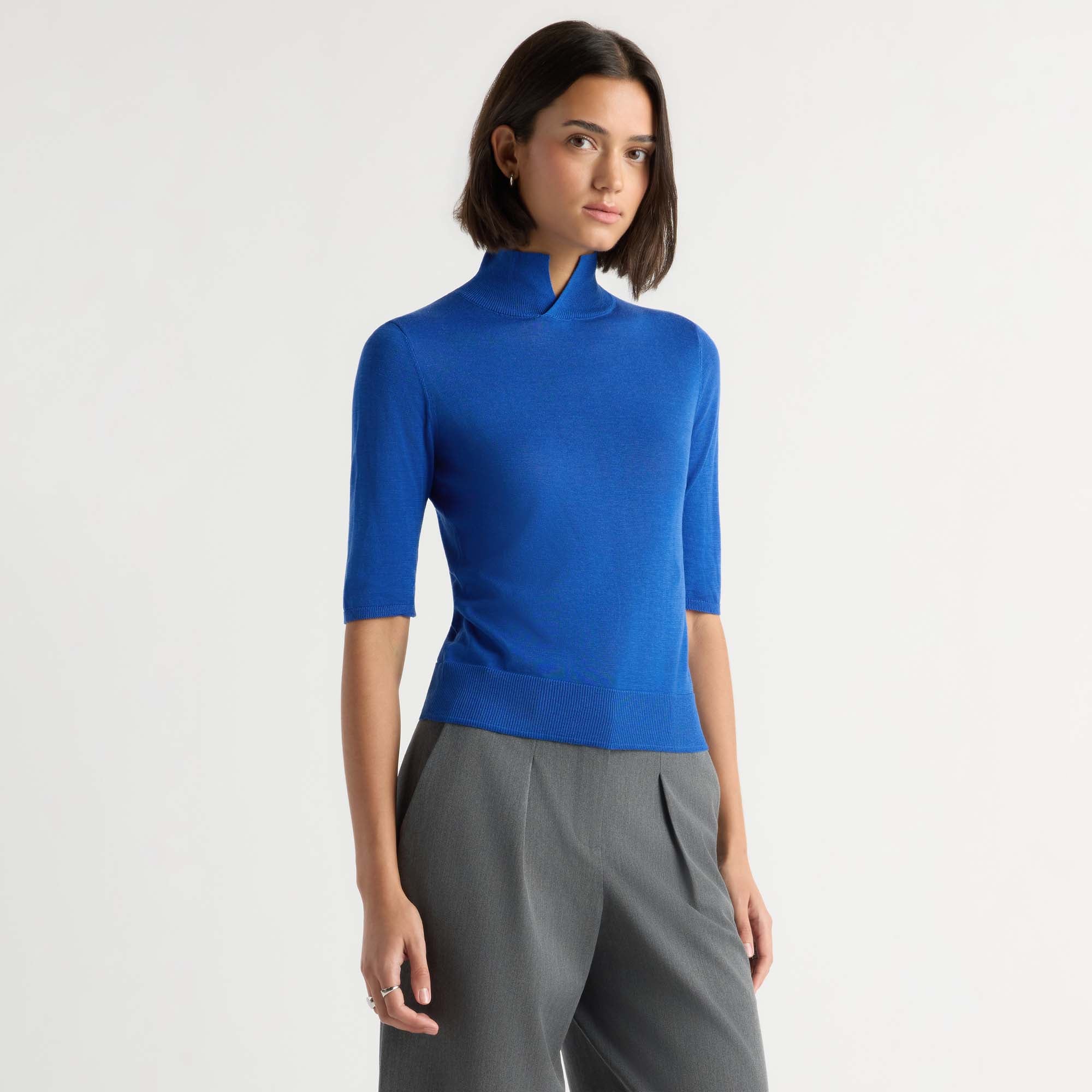 Gia Cotton-Silk Turtleneck Knit Top
