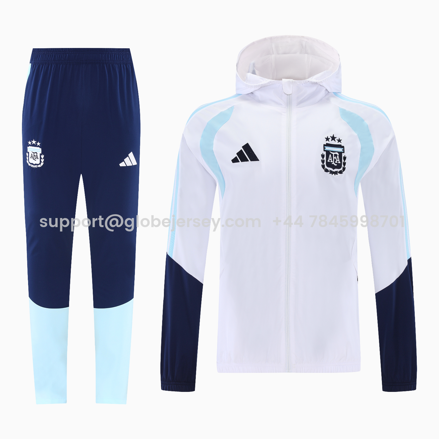 Argentina 2026 Hooded Windbreaker Training Set - White Top & Dark Blue Pants