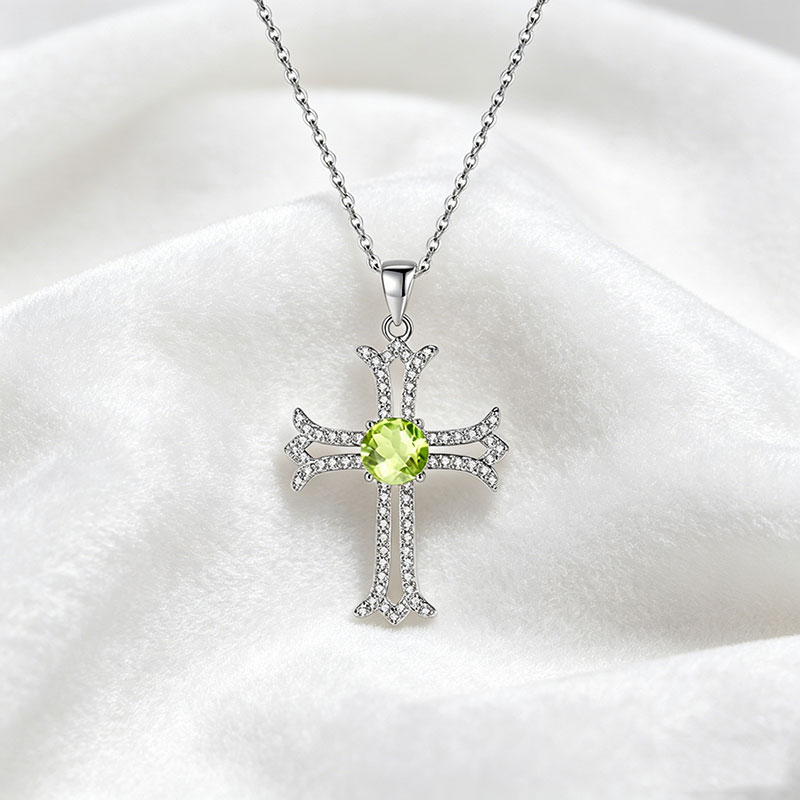 GemVibra Cross Pendant Necklace in 925 Silver with Gemstone Center