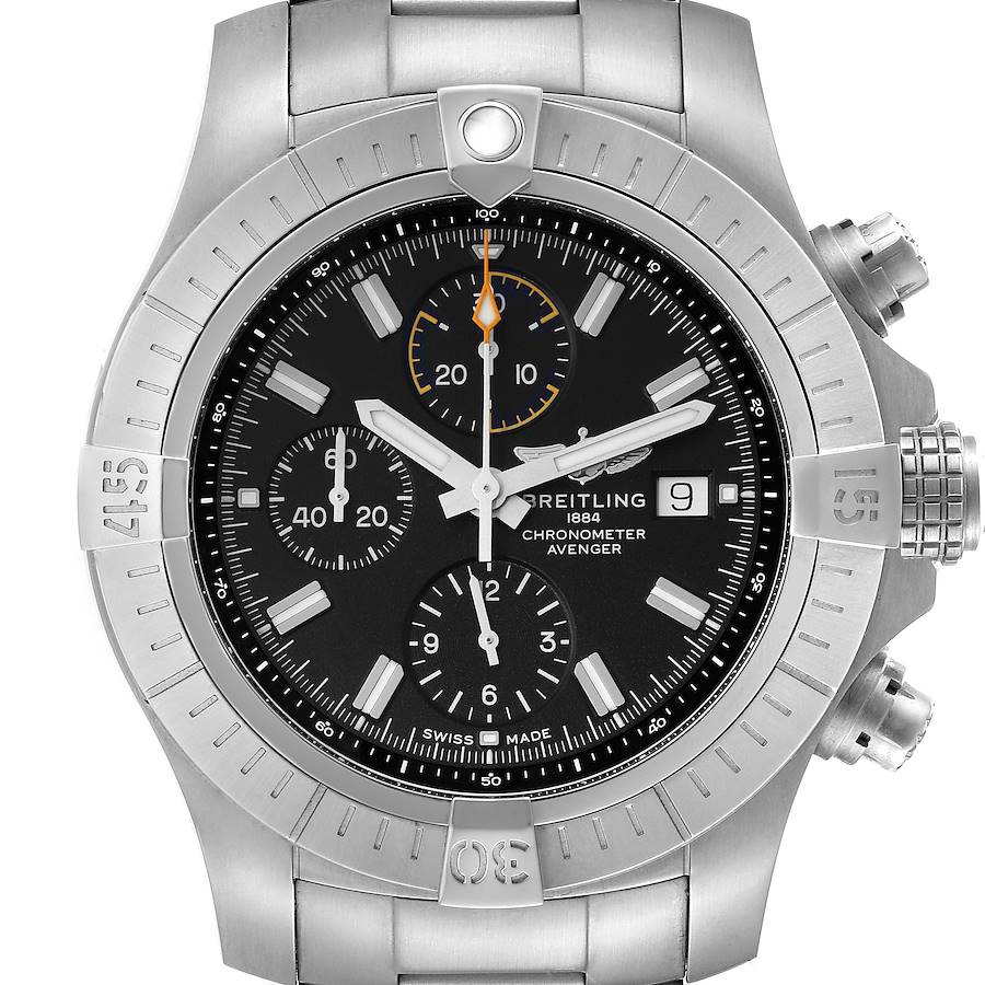 Breitling Avenger Chronograph 45 Black Dial Steel Mens Watch A13317