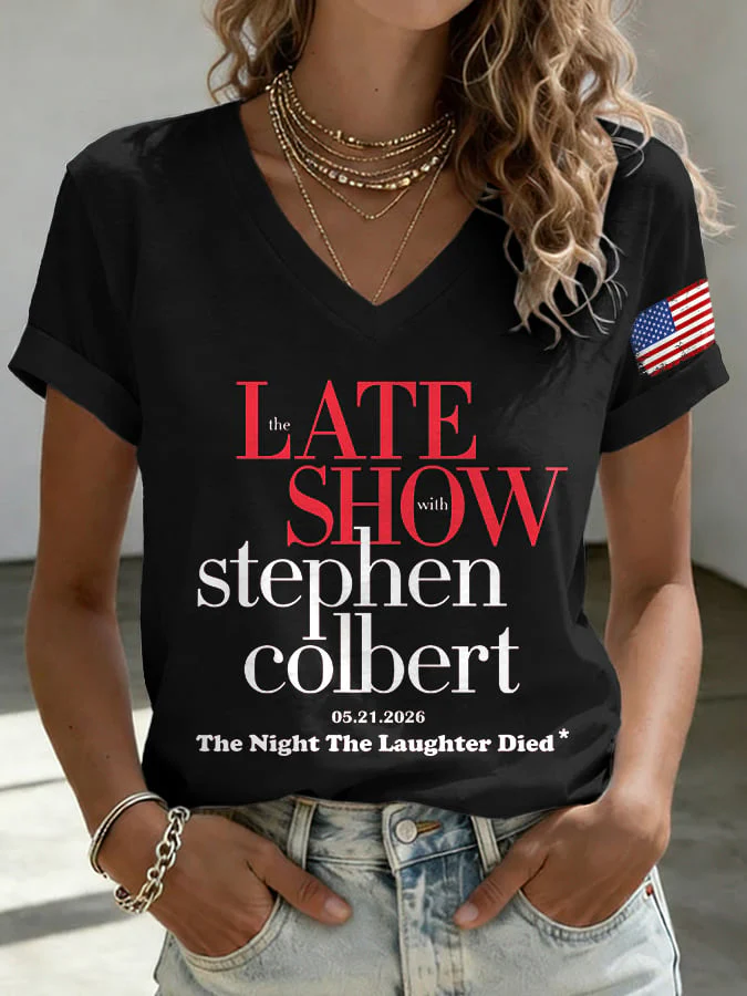 V-Neck Retro Late Show 05.21.2026 The Night The Laughter Died Print T-Shirt