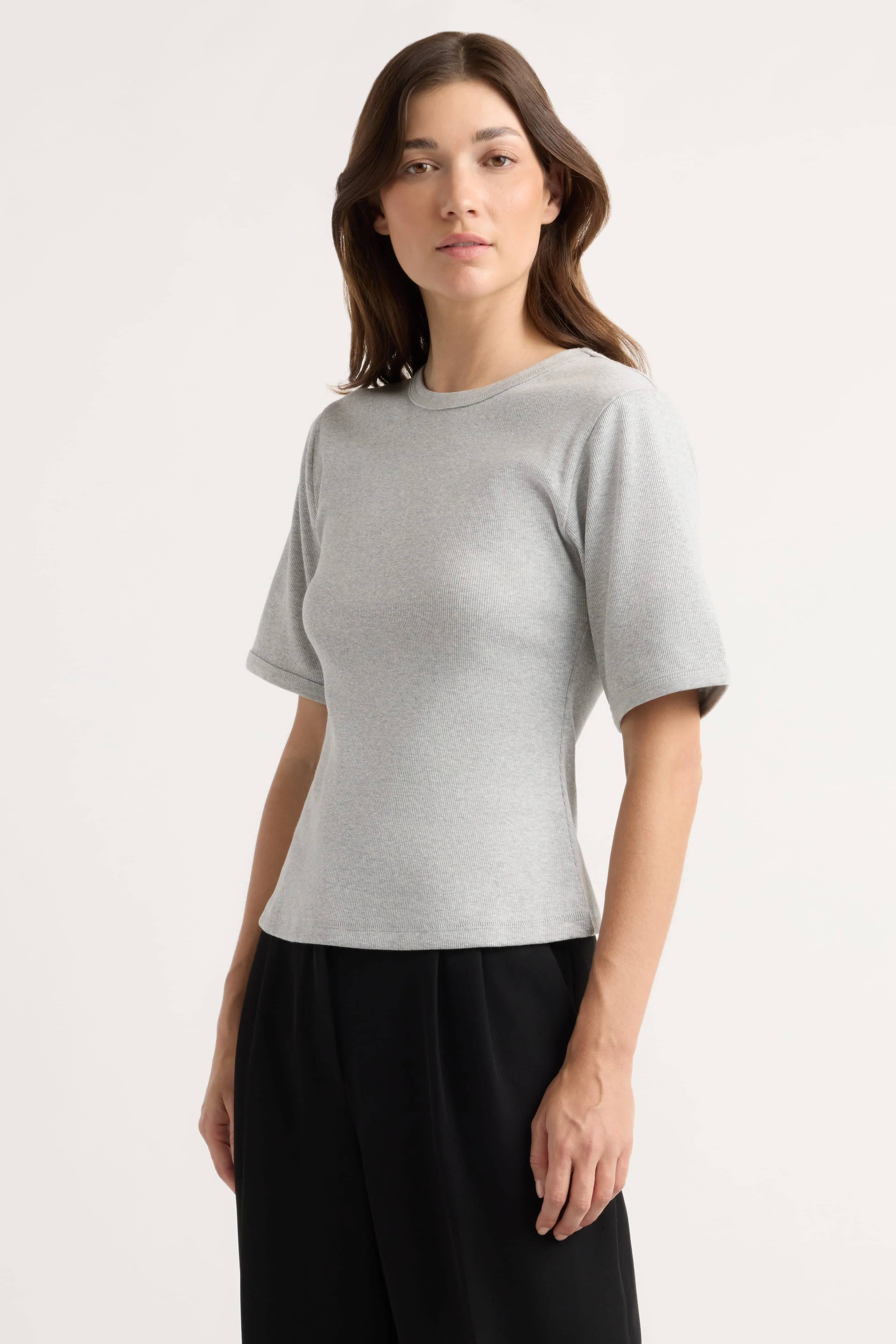 Reanne Ribbed Sculpted Crew-Neck Tee