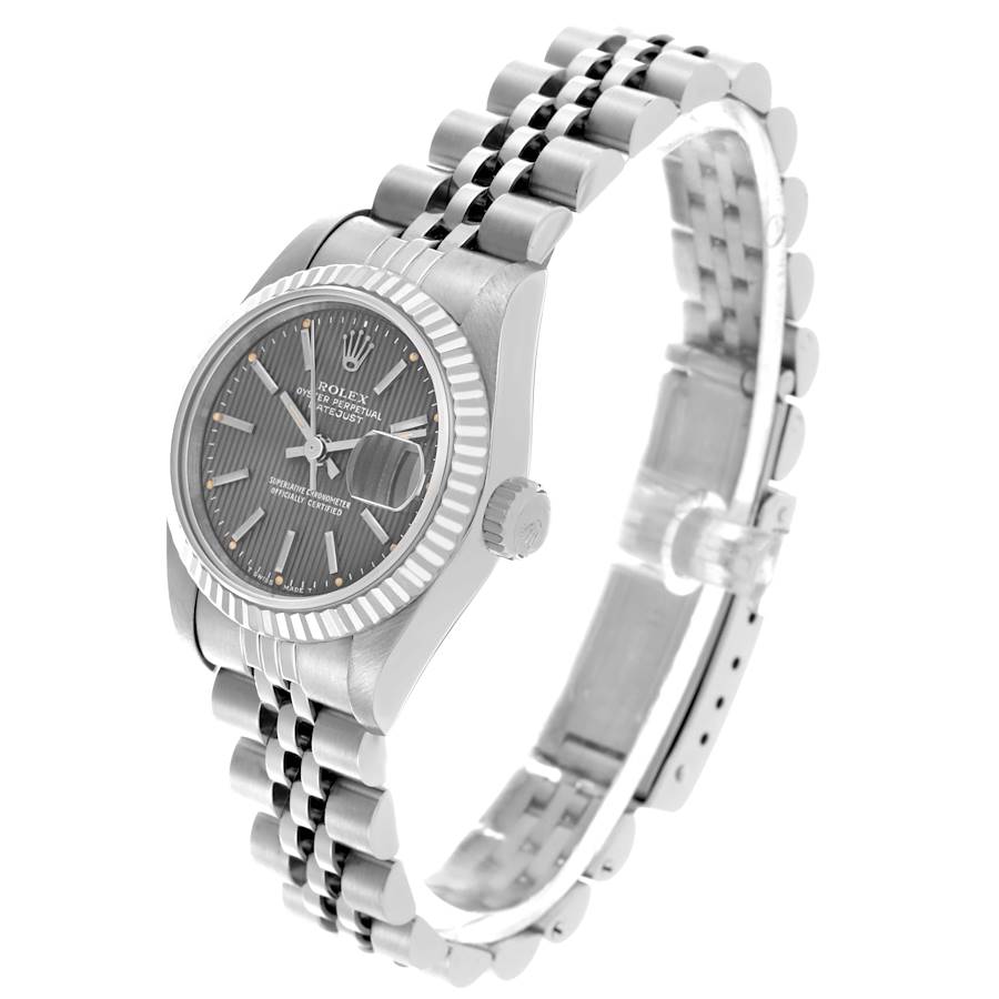 Rolex Datejust Steel White Gold Grey Tapestry Dial Ladies Watch 69174