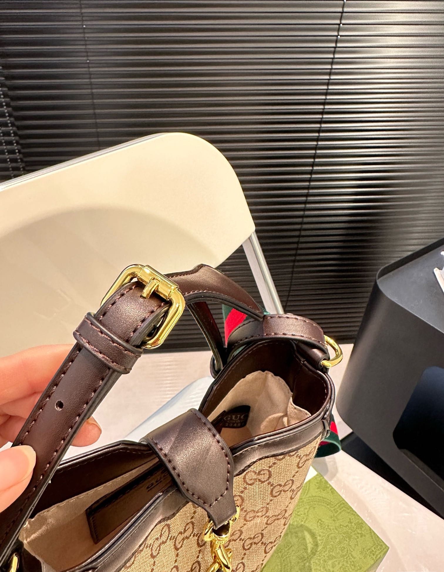 Gucci Original Gg Small Bucket Bag Beige And Ebony 19Cm 782919 Fadac 9762