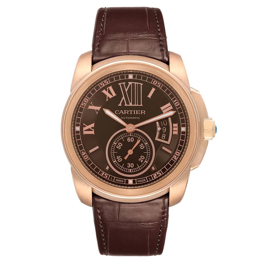 Cartier Calibre Rose Gold Brown Dial Automatic Mens Watch W7100007