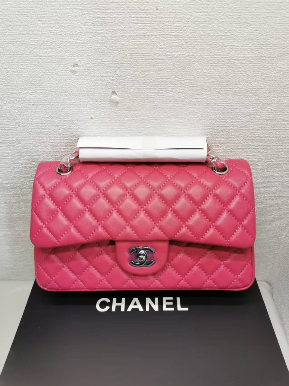 Chanel Classic Medium Flap Bag With Silver Hardware Dark Pink 25cm