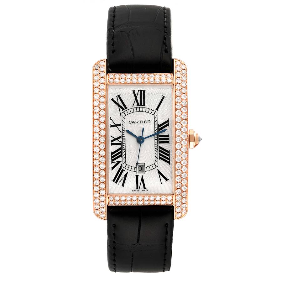 Cartier Tank Americaine Large Rose Gold Diamond Mens Watch WB704851