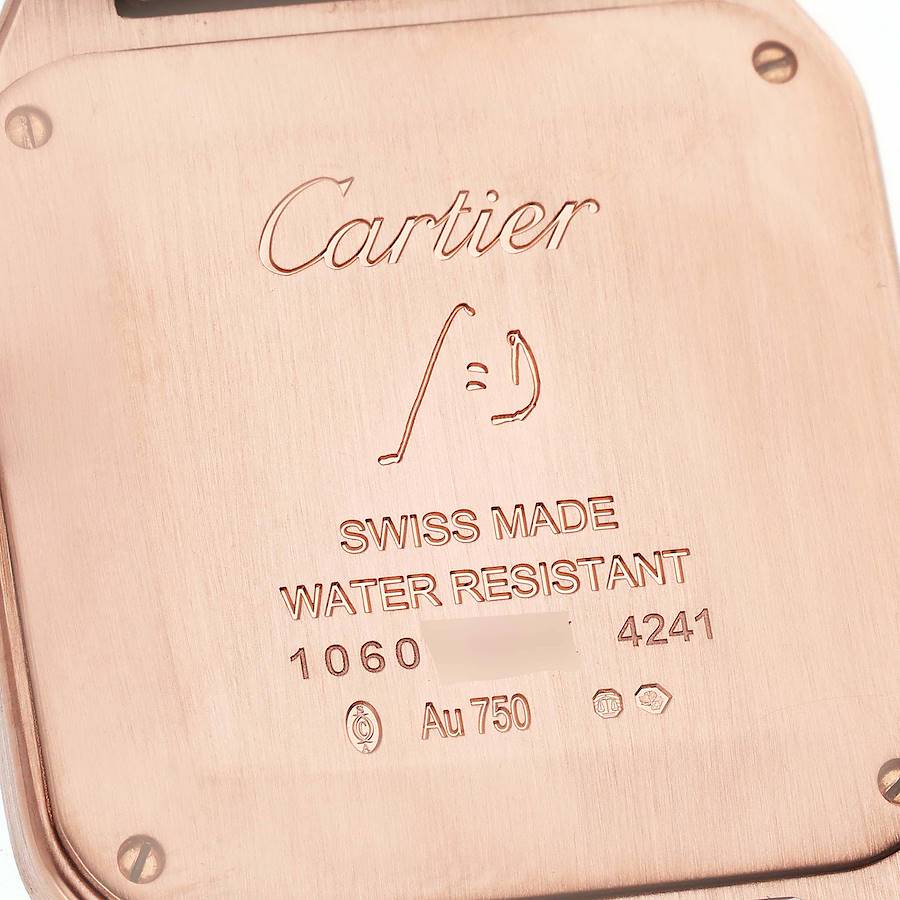 Cartier Santos Dumont Rose Gold Silver Dial Diamond Mens Watch WJSA0018