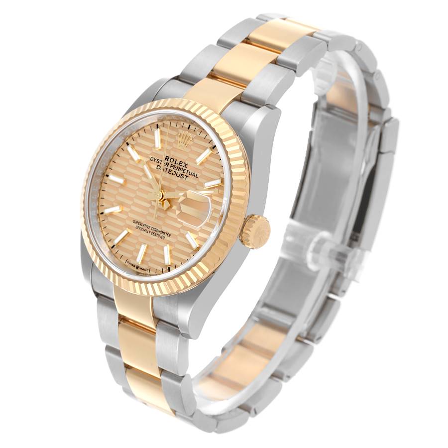 Rolex Datejust Steel Yellow Gold Golden Fluted Motif Dial Watch 126233