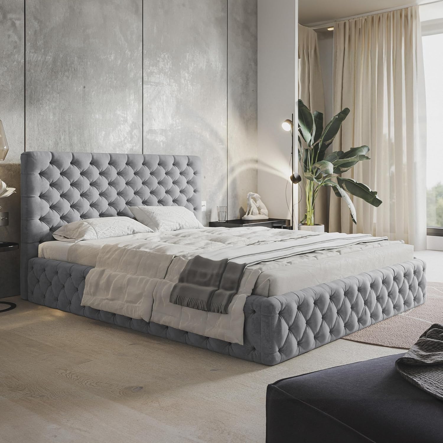 Modern Velvet Upholstered Bed Frame with Storage