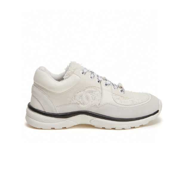 Chanel Velour Tweed Cc Sneaker White