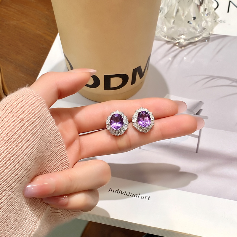 GemVibra Oval Halo Stud Earrings, S925 Silver with Multi-Gemstone & Rhinestone Accents
