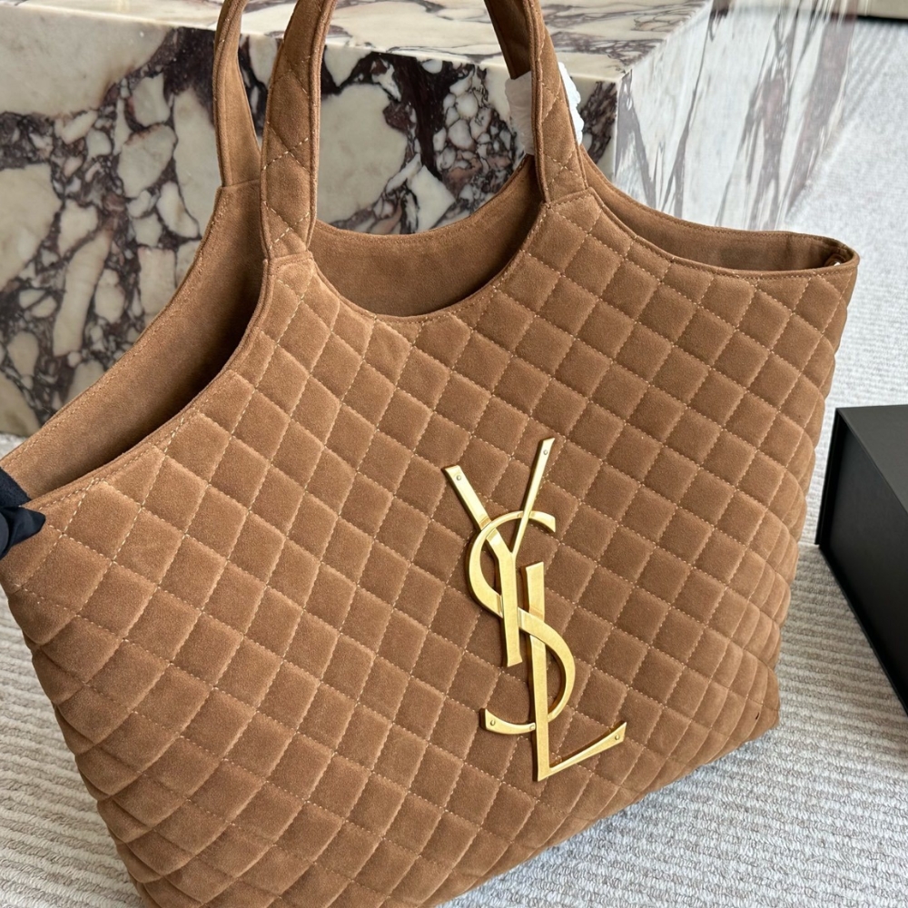 Saint Laurent Large Tote Bag In Suede Brown 36cm