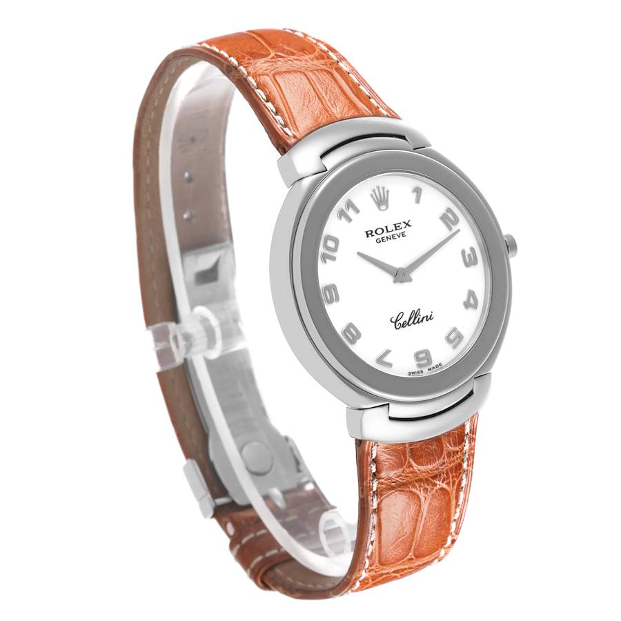 Rolex Cellini White Gold White Dial Brown Strap Mens Watch 6623