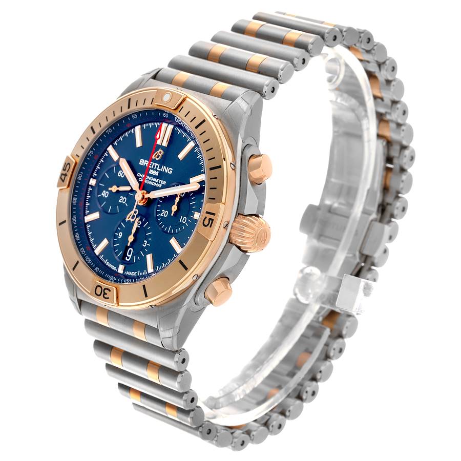 Breitling Chronomat B01 Steel Rose Gold Blue Dial Mens Watch UB0134