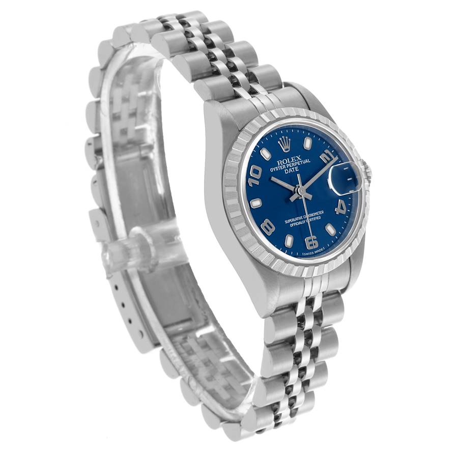 Rolex Date Blue Dial Jubilee Bracelet Steel Ladies Watch 79240 Papers