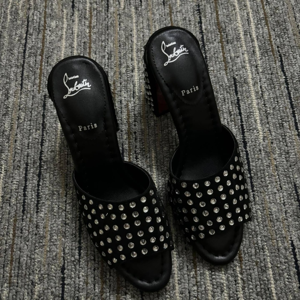 Christian Louboutin Jane 85 Black Strass Mules 1240729T023