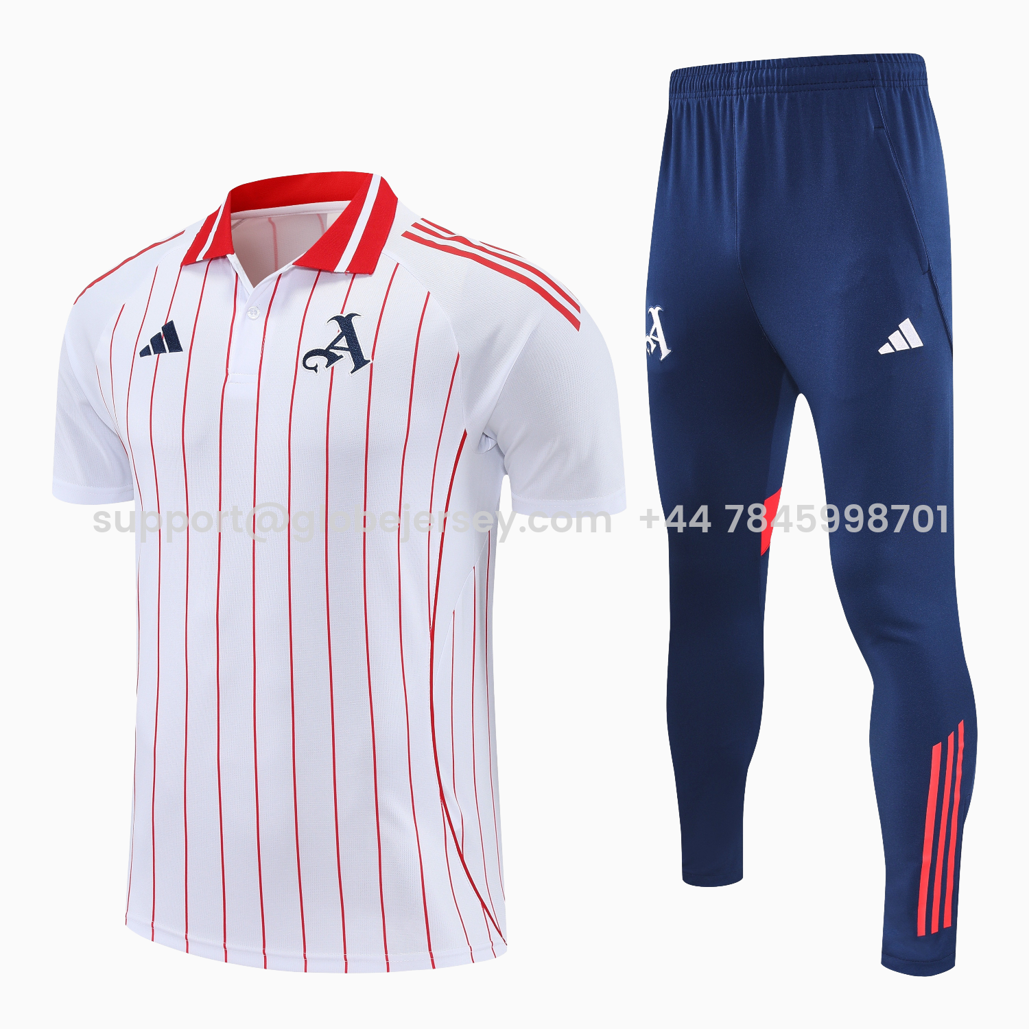 Arsenal 25-26 POLO Short-Sleeve Training Set - White Top and Deep Blue Pants