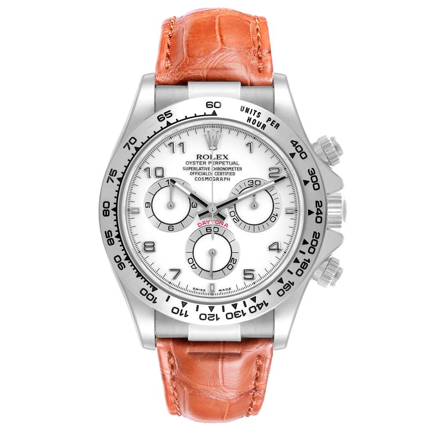 Rolex Daytona White Gold Brown Strap Chronograph Mens Watch 116519