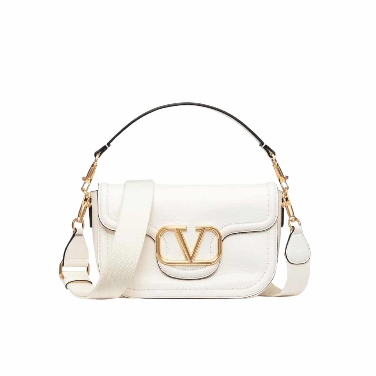 Valentino Garavani Alltime Grainy Leather Shoulder Bag White 23Cm 4W2B0N20Imz 098