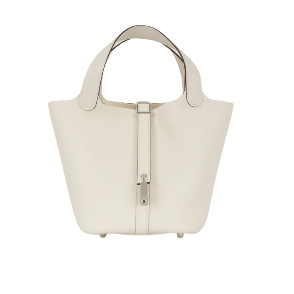 Hermes Picotin 18 Beton Clemence Silver Hardware White 18Cm
