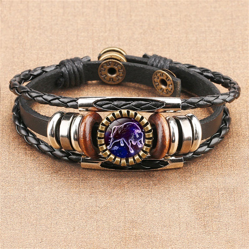 Vintage Twelve Constellations Multilayer PU Leather Bracelet