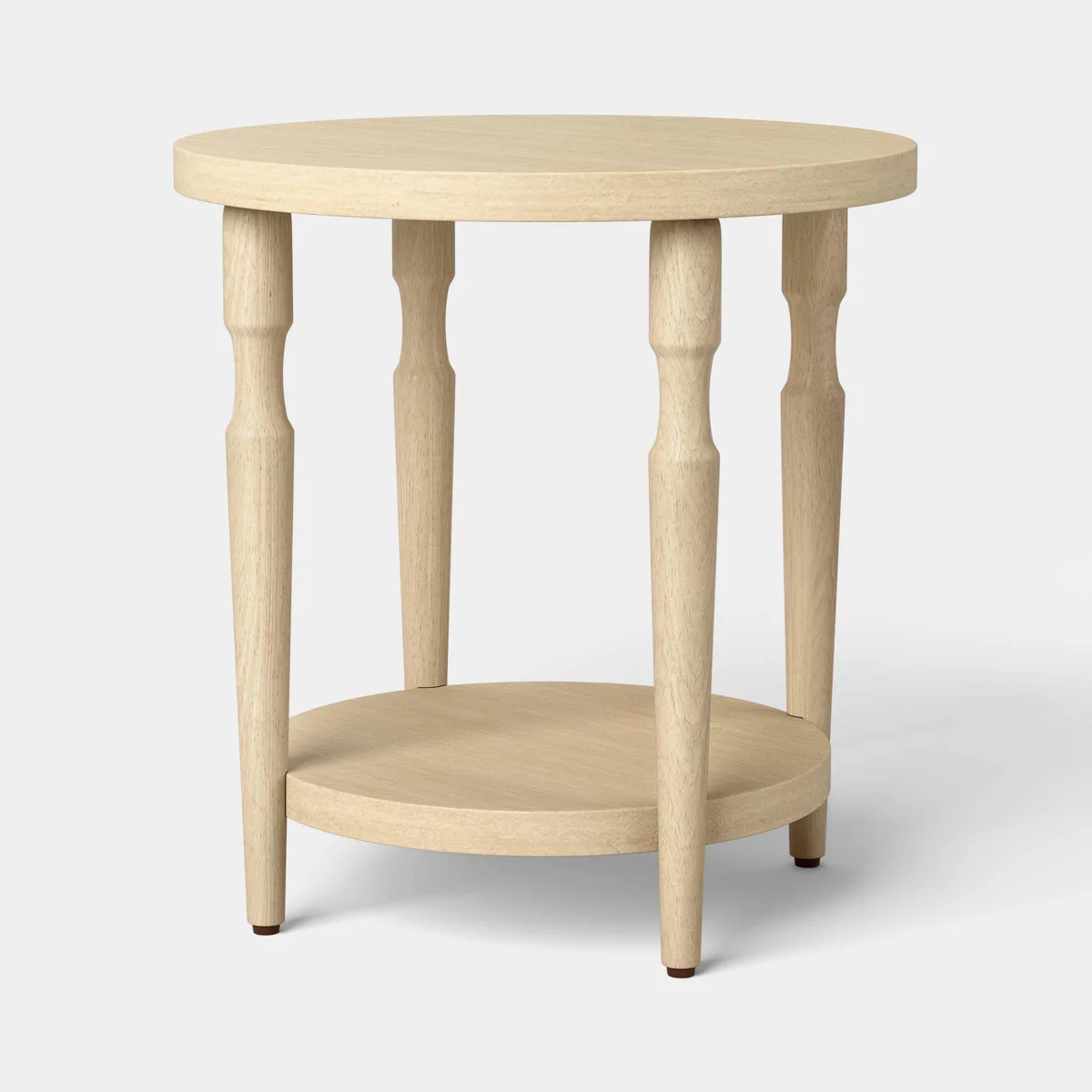 Round Wooden Bedside Table with Storage Shelf