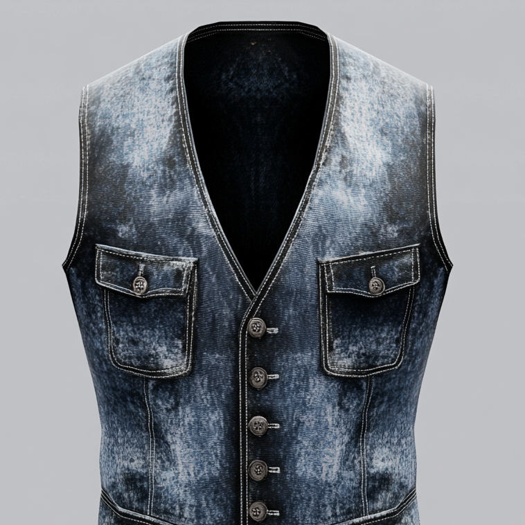 Men's Casual V Neck Single Breasted Distressed Denim Vest