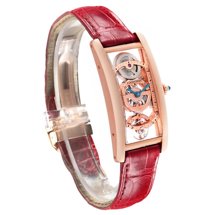 Cartier Tank Cintr&eacute;e Skeleton Rose Gold Mens Watch WHTA0008
