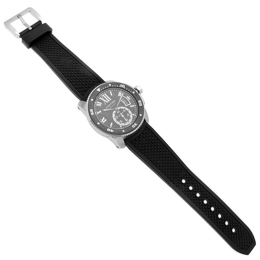 Cartier Calibre Diver Black Dial Rubber Strap Steel Mens Watch W7100056