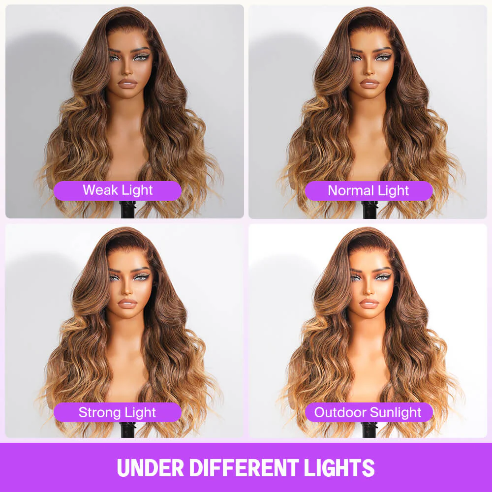 Megalook 13x6 Three-Go™ Brown Ombre Glueless Wigs Loose Body Wave With Drawstring 100% Human Hair Wig