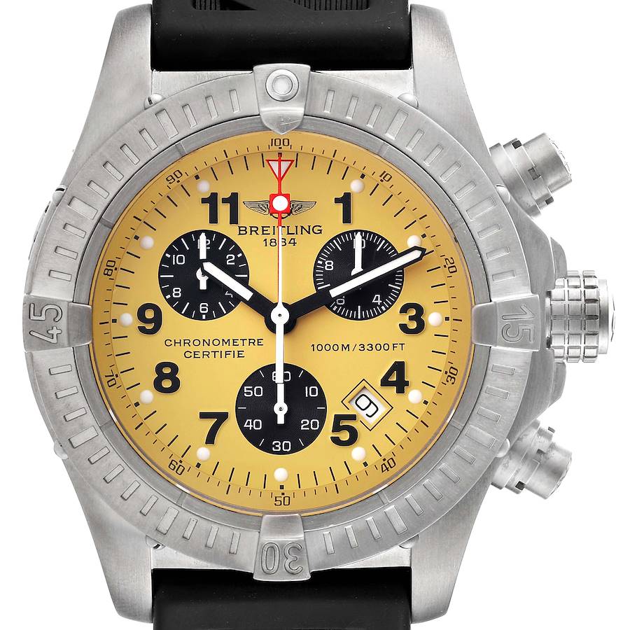 Breitling Aeromarine Chrono Avenger M1 Yellow Dial Titanium Mens Watch E73360