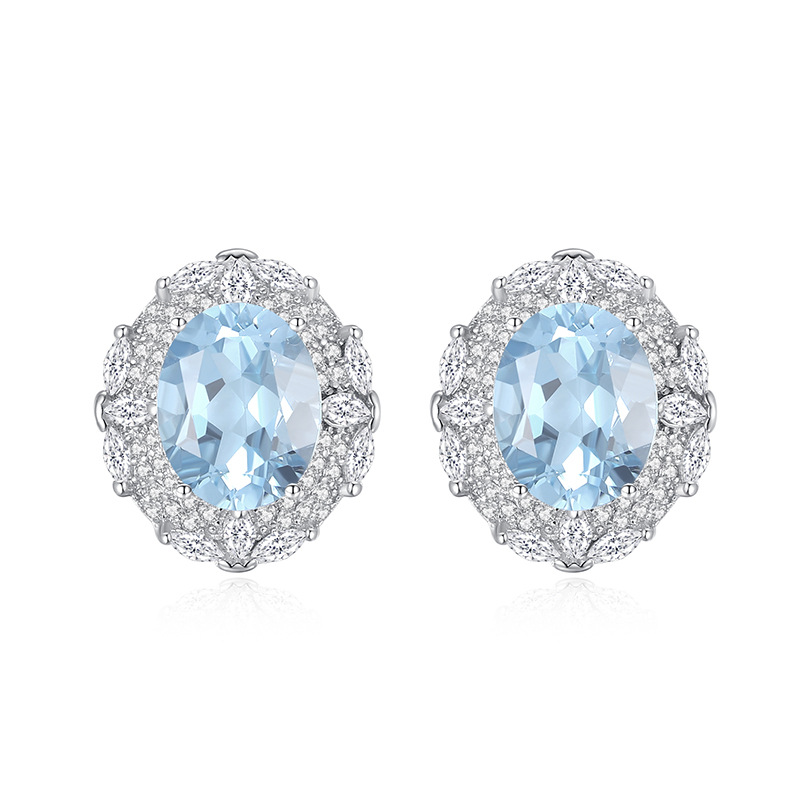 GemVibra Oval Halo Stud Earrings, S925 Silver with Multi-Gemstone & Rhinestone Accents