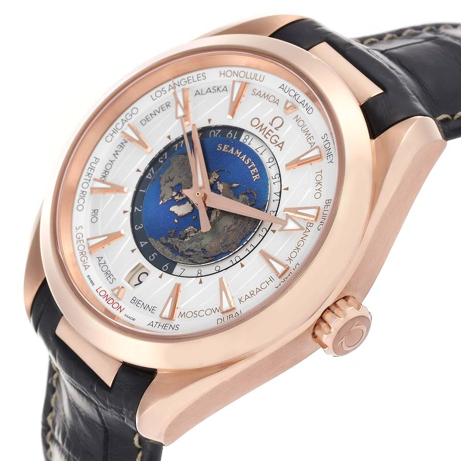 Omega Aqua Terra 43 Worldtimer Rose Gold Mens Watch 220.53.43.22.02.001