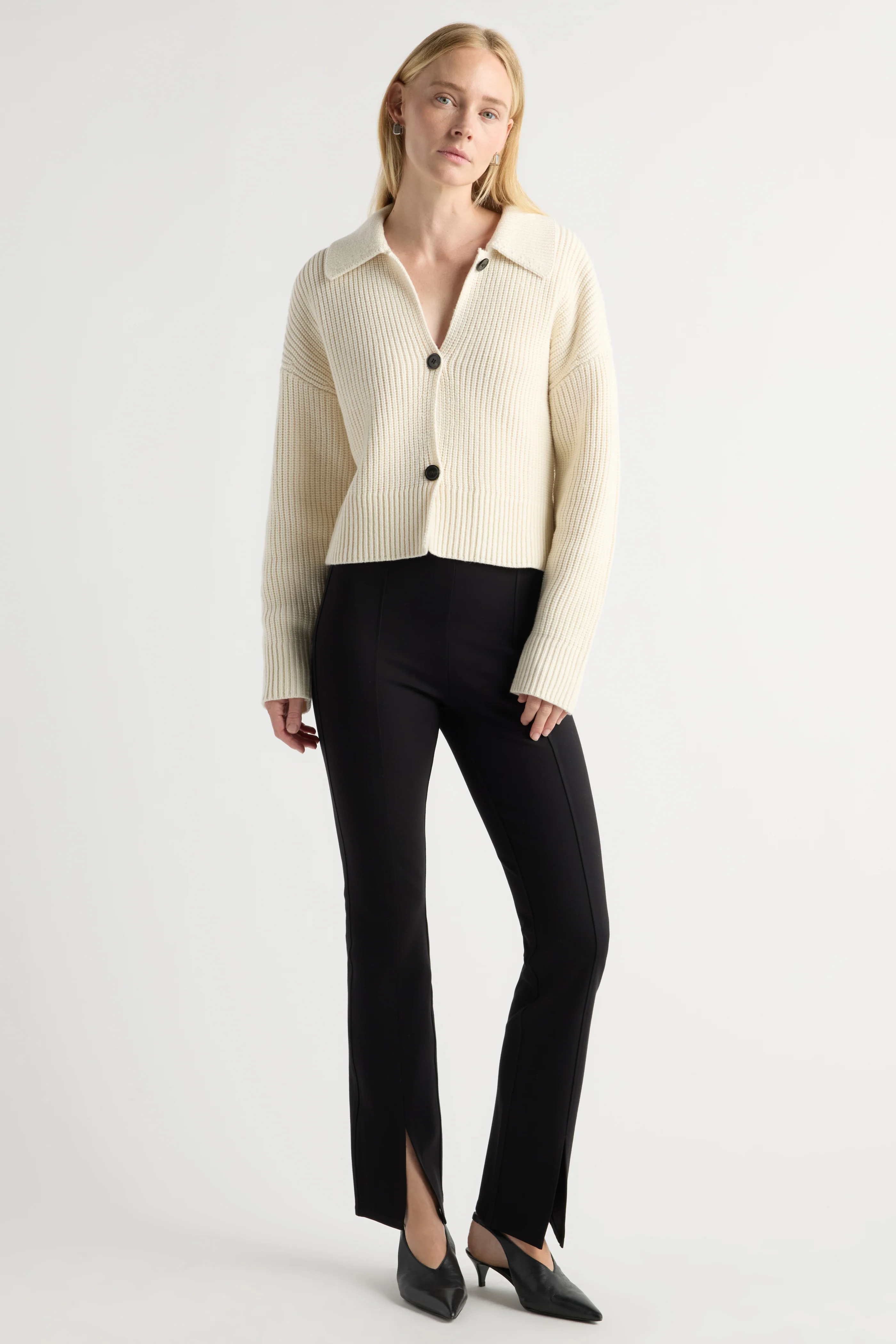 Cass Front-Split Ponte Stretch Pant