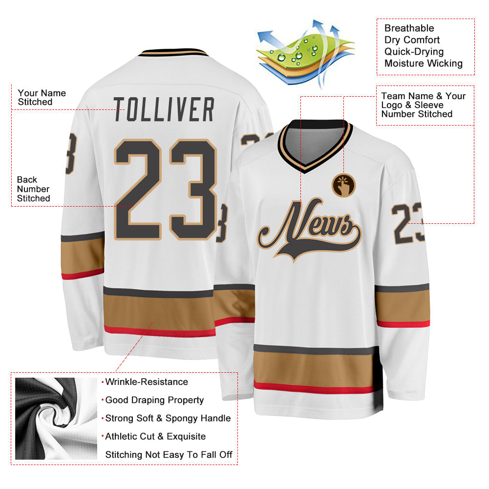 Custom White Dark Gray-Old Gold So Cool Hockey Jersey