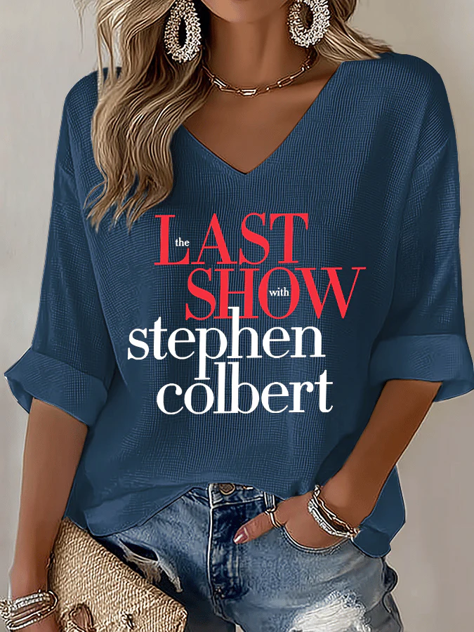 V-Neck Retro Last Show Print T-Shirt