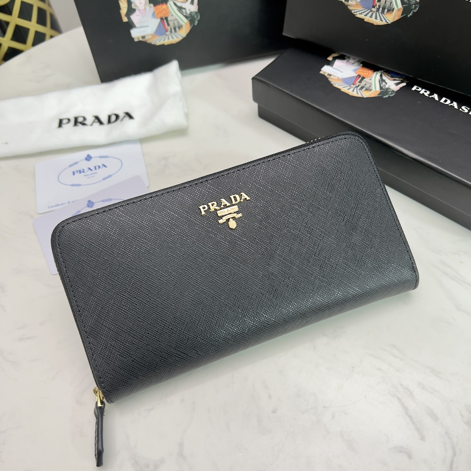 Prada Large Saffiano Leather Wallet Black 19Cm 1Ml506 Qwa F0002