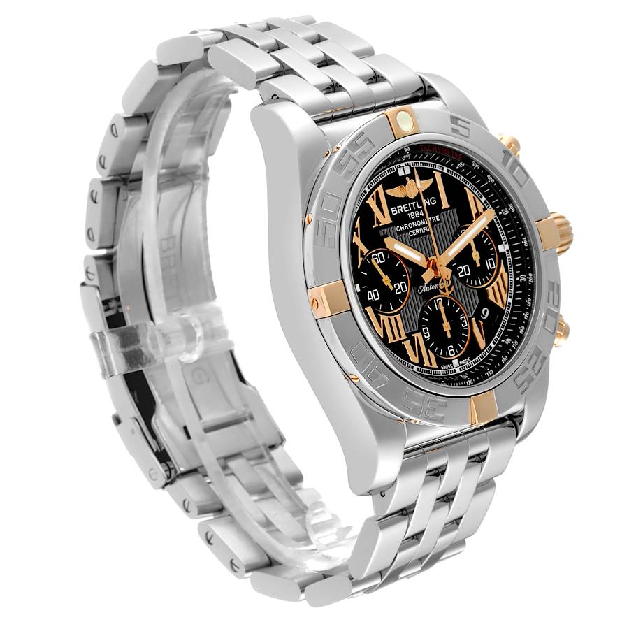 Breitling Chronomat Black Dial Steel Rose Gold Mens Watch IB0110