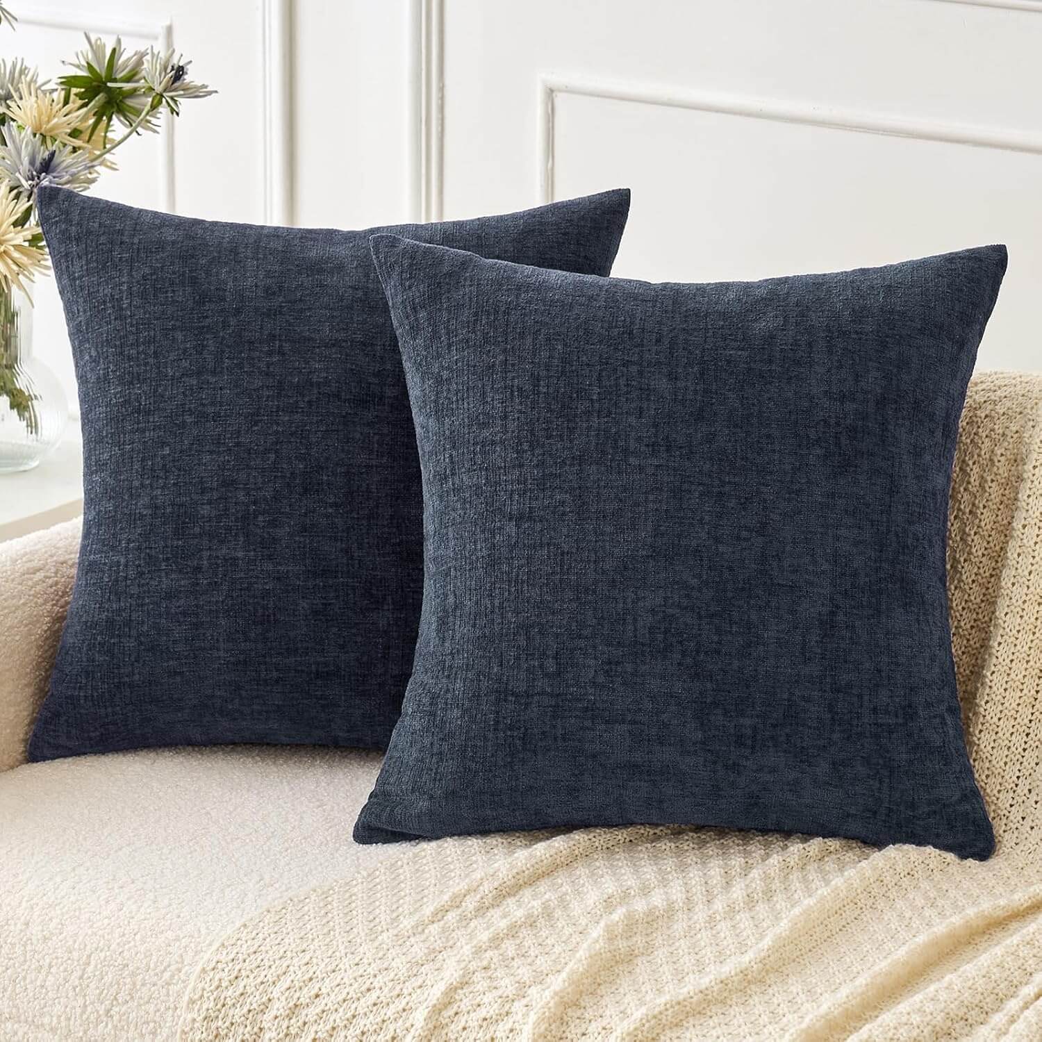 Soft Chenille Solid Dyed Pillow Covers (Pack of 2)