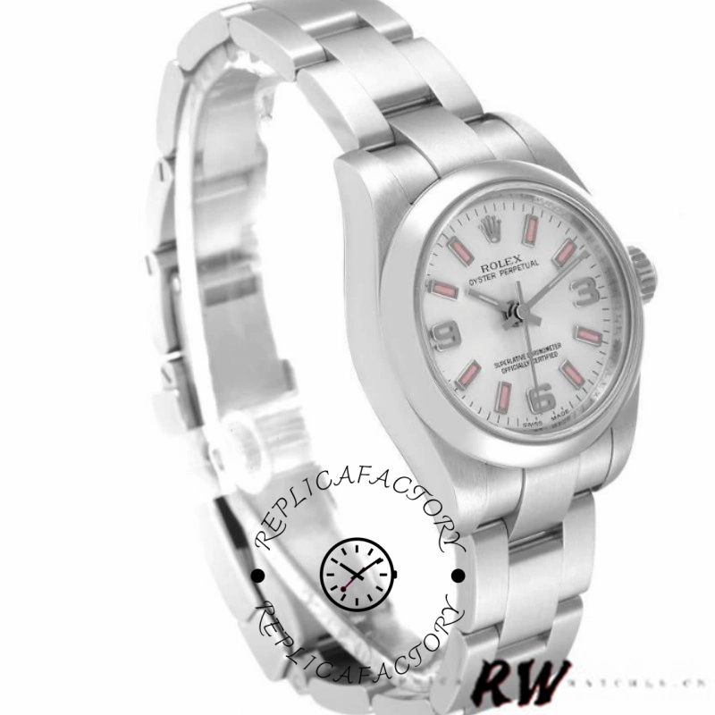 Rolex Oyster Perpetual 176200 Silver Dial Pink Luminous Markers 26MM Lady Replica Watch