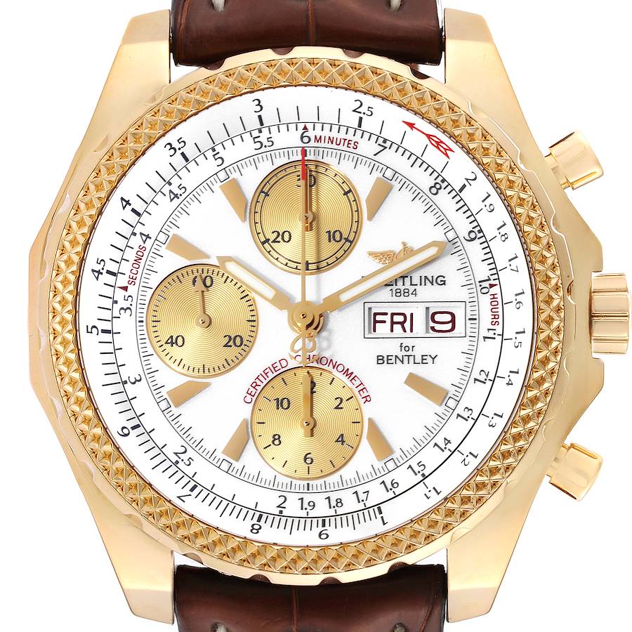 Breitling Bentley Motors GT White Dial Yellow Gold Mens Watch K13362
