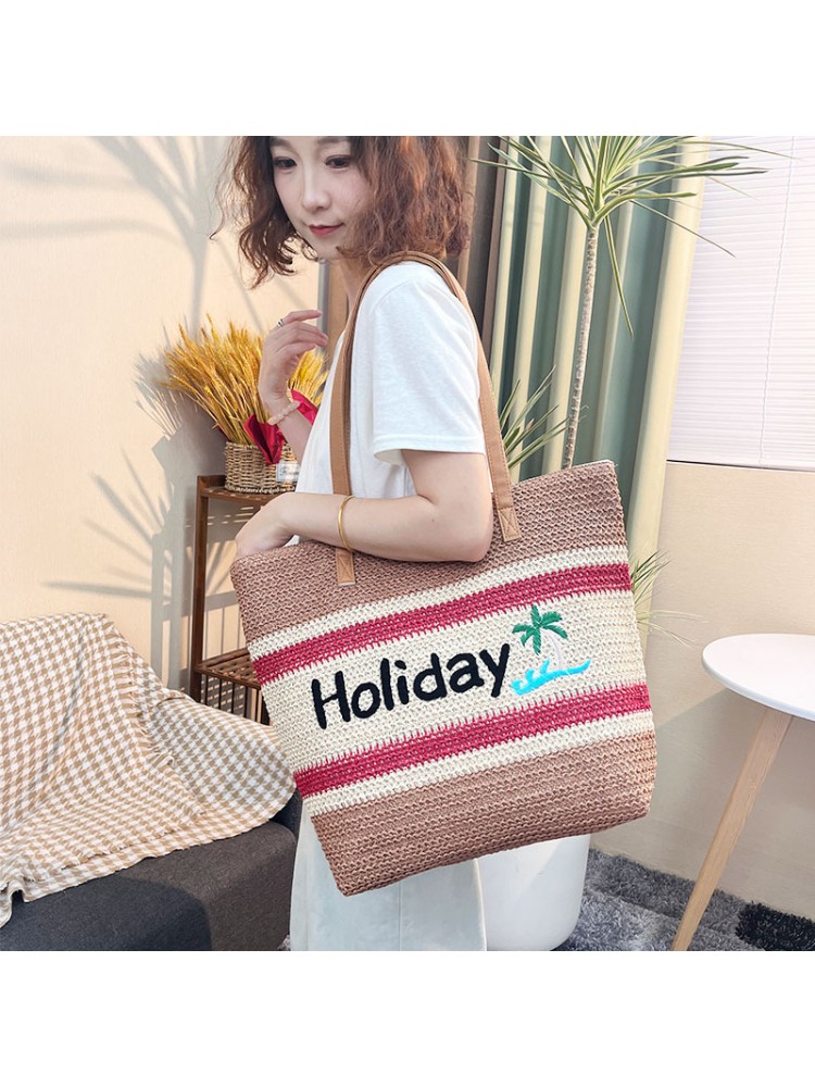 Bohemian Letter Pattern Straw Tote Bag